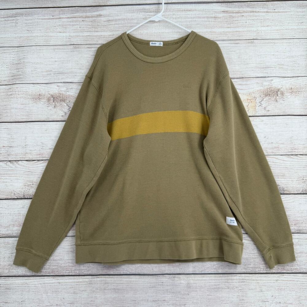 Katin Waffle Knit Crewneck Striped Shirt Mens XL Green Gold Stretch